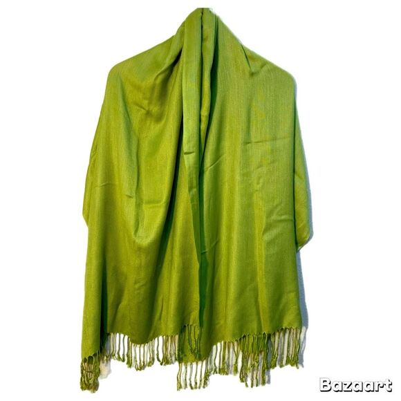 PASHMINA Avocado Green Tassel Scarf shall. - Picture 2 of 13